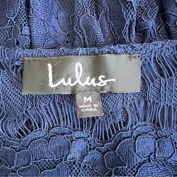 LULU’S Navy Blue Lace Top Long Sleeve Blouse Size Medium - Picture 6 of 9